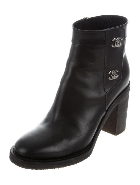 chanel black leather chain platform ankle booties|chanel ankle boots saks.